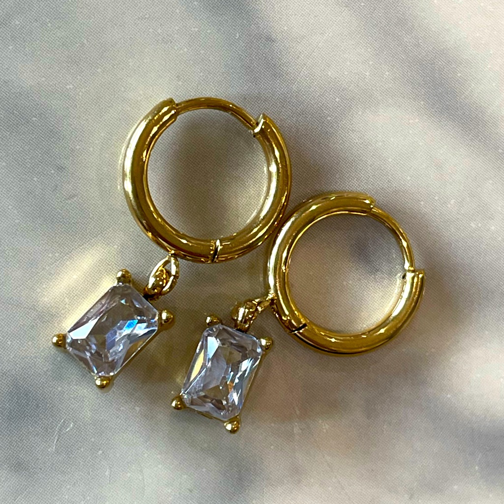 Crystal Dangle Gold Hoop Earrings